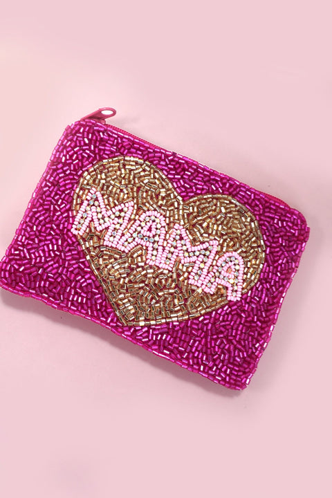 VALENTINE MAMA HEART SEED BEADED COIN PURSE | 91CP893