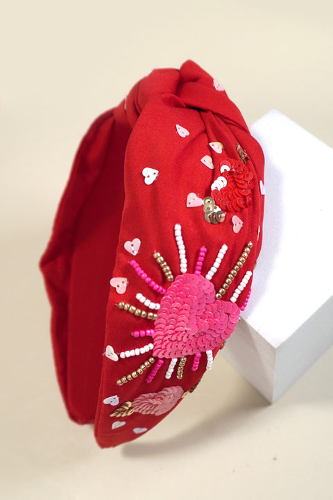 VALENTINE HEART SEED BEADED HEADBAND HAIR BAND | 91HB5722