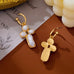 Elegant Pearl Cross Huggie Drop Earrings | 80E63380