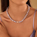 Blue Ceramic Floral Bead & Baroque Pearl Necklace | 40NK9806
