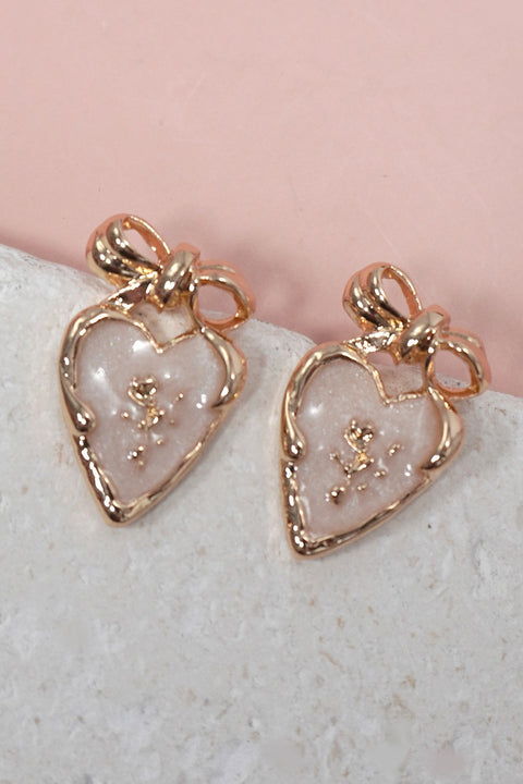 EPOXY BOW HEART STUD TITANIUM POST EARRING | 80E5815