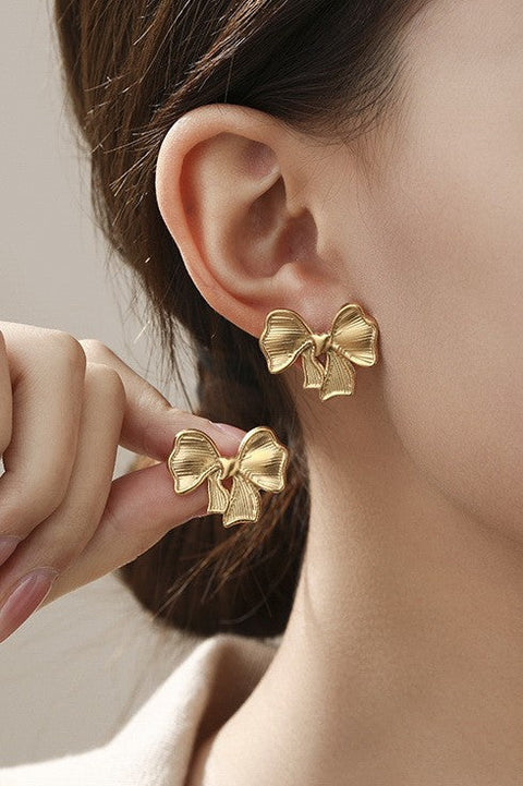 18K STAINLESS STEEL TARNISH FREE BOW EARRINGS | 40E345-EAR