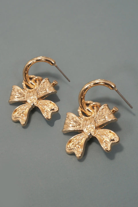 TEXTURED BOW DROP HUGGIE HOOP EARRINGS | 80E5847