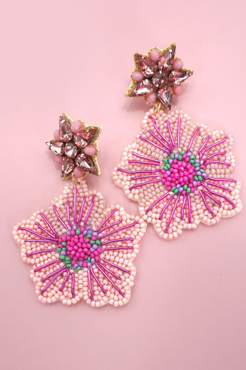 FLOWER  SEED BEADED DROP EARRINGS  91E5646