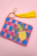 CHECKER FRUIT SEED BEAD COIN TASSEL PURSE 91CP1008