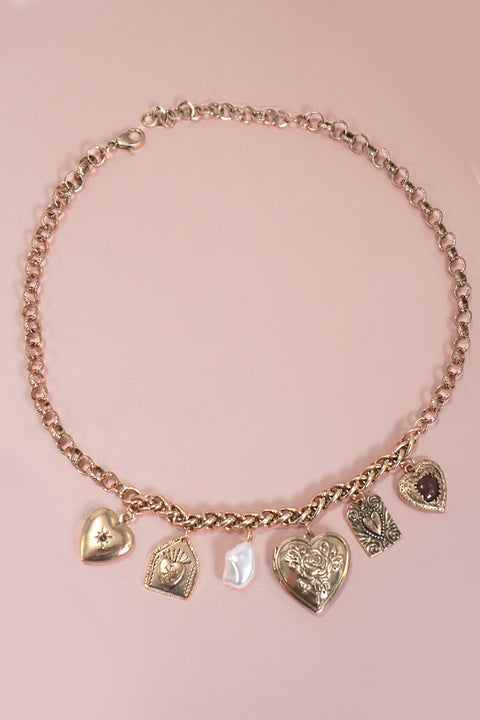 CHARM NECKLACE-LOCKETS HEARTS PEARL NECKLACE | 80N1299