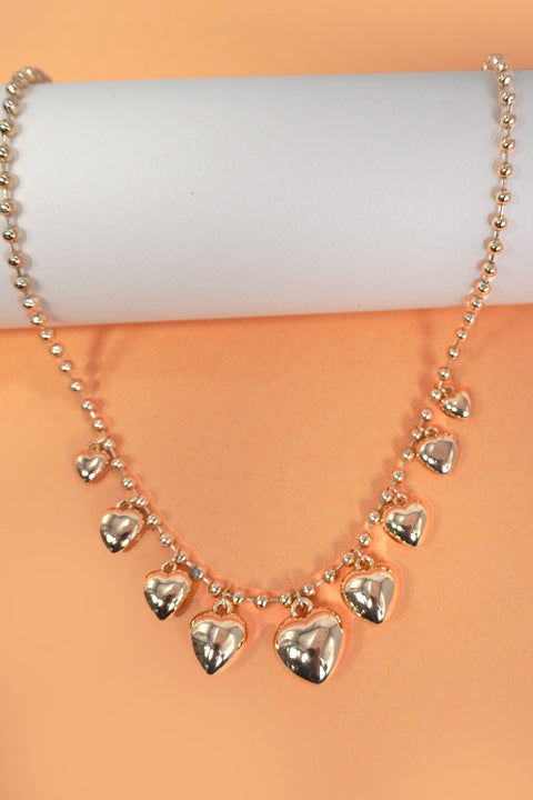 STATION PUFFY HEART CHARMS BALL CHAIN NECKLACE | 80N1313