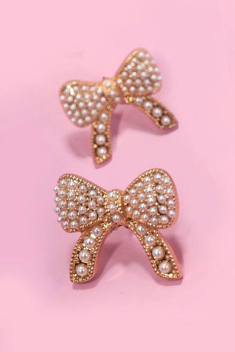 LUXURY PEARL PAVE BOW EARRINGS | 31E40587