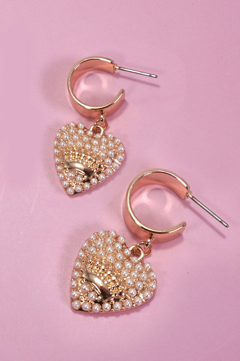 PEARL HEART CROWN DROP HUGGIE HOOP EARRINGS | 31E50030