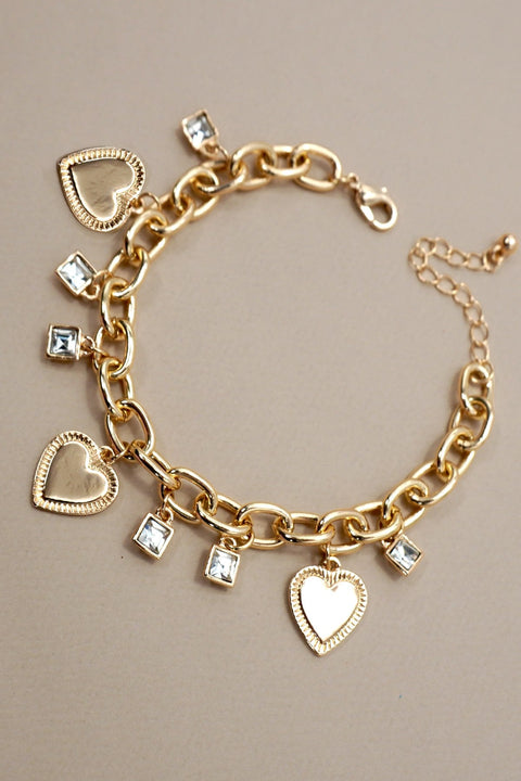 CHARM BRACELET-HEART RHINESTONE CHARMS | 80B1283