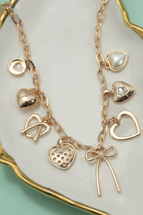 CHARM NECKLACE-BOW MULTI HEARTS PEARL CHARMS | 80N91426