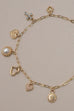 CHARM BRACELET-LINK CHAIN HEART PEARL CROSS CHARMS | 80B1310