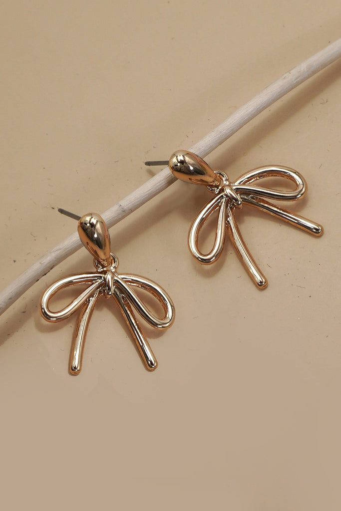 TEARDROP STUD BOW CHARM DROP EARRINGS | 80E06258