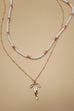 DOUBLE LAYER PEARL GOLD CHAIN BOW CHARM NECKLACE | 80N91473