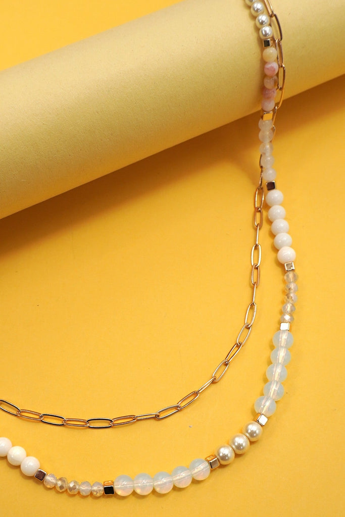 DOUBLE LAYER NATURAL SEMI PRECIOUS BEAD NECKLACE | 80N91456