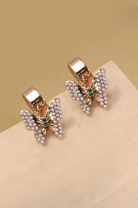 PEARL PAVE BUTTERFLY DROP HUGGIE HOOP EARRINGS | 31E50201