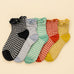 Vintage Gingham Plaid Lettuce Trim Crew Socks | 40S02098