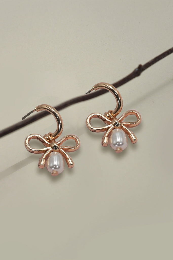 BOW PEARL DROP MINI HOOP EARRINGS | 80E06315