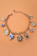 BLUE CERAMIC PORCELAIN COIN CROSS CHARM BRACELET | 80B1341