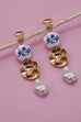 BLUE CERAMIC PORCELAIN  GOLD PEARL DROP EARRINGS | 80E6455