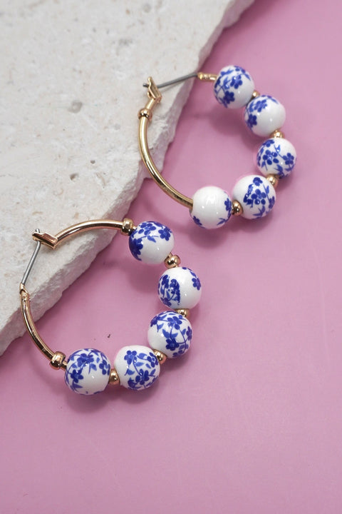 BLUE CERAMIC PORCELAIN HOOP EARRINGS | 80E6515