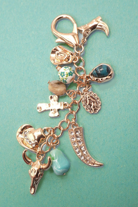 WESTERN PORCELAIN CROSS BOOT COWBOY HAT BAG CHARM | 80K010