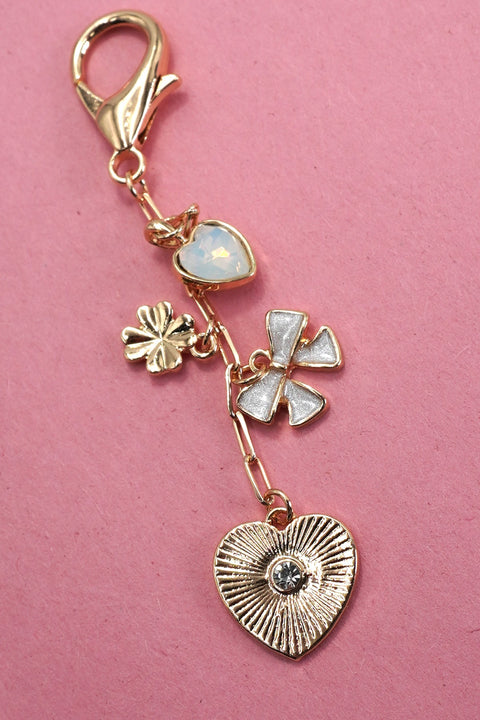 HEART BOW CLOVER STONE BAG CHARM | 80K017