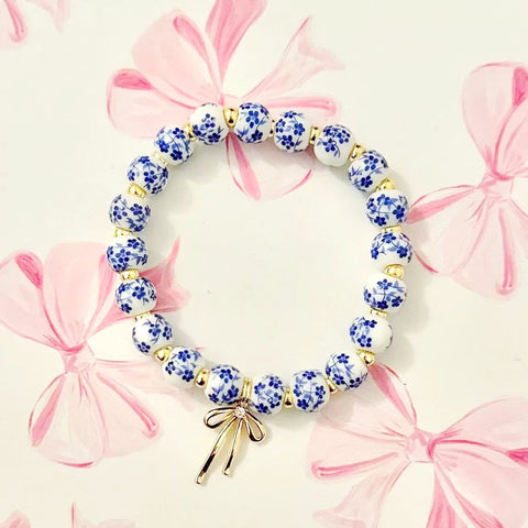 BOW CHARM FLORAL PORCELAIN BLUE BRACELET | 80B1355