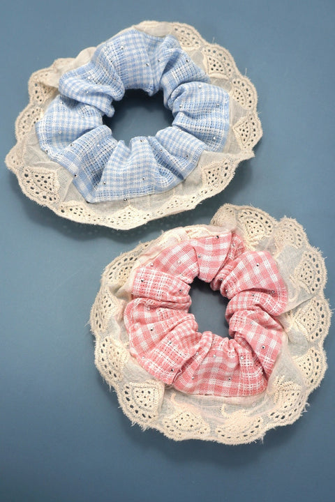 COTTAGECORE CHECKER LACE SCRUNCHIES | 40S735