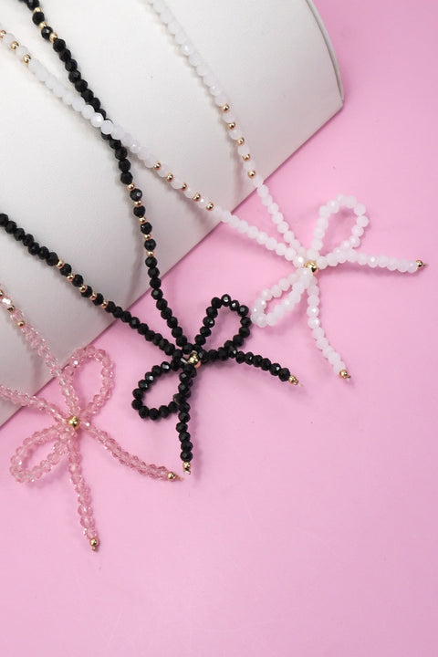 GLASS CRYSTAL BEADED BOW NECKLACE | 40NK9441