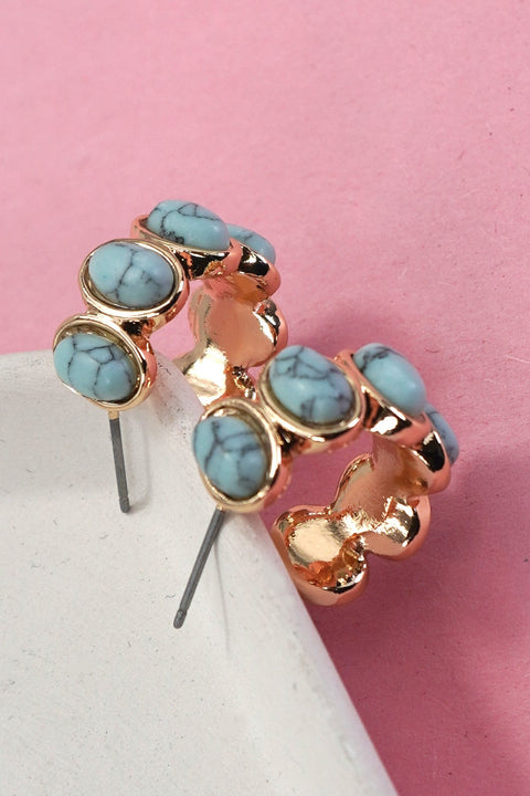 OVAL NATURAL STONE TURQ HOOP EARRINGS | 80E6656
