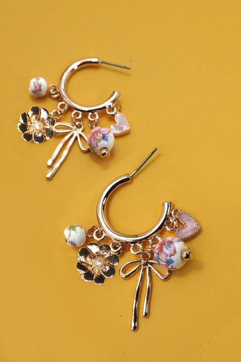 CERAMIC PORCELAIN BOW FLOWER CHARM DROP HOOP | 80E6644