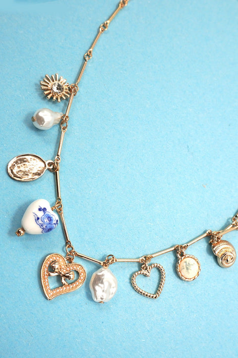 CHARM NECKLACE-CERAMIC PORCELAIN HEART PEARL |  80N91553