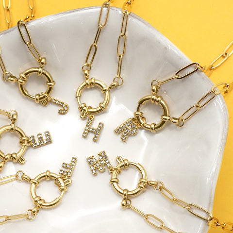 18K STAINLESS STEEL RHINESTONE INITIAL NECKLACE | 40NK9486