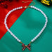 Holiday Tartan Plaid Fabric Bow Pearl Necklace | 80N93917