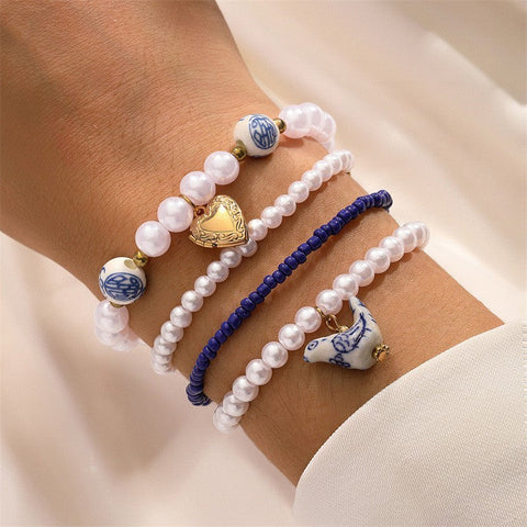 BLUE CERAMIC PORCELAIN BOW MULTI LAYER BRACELET | 40B5164