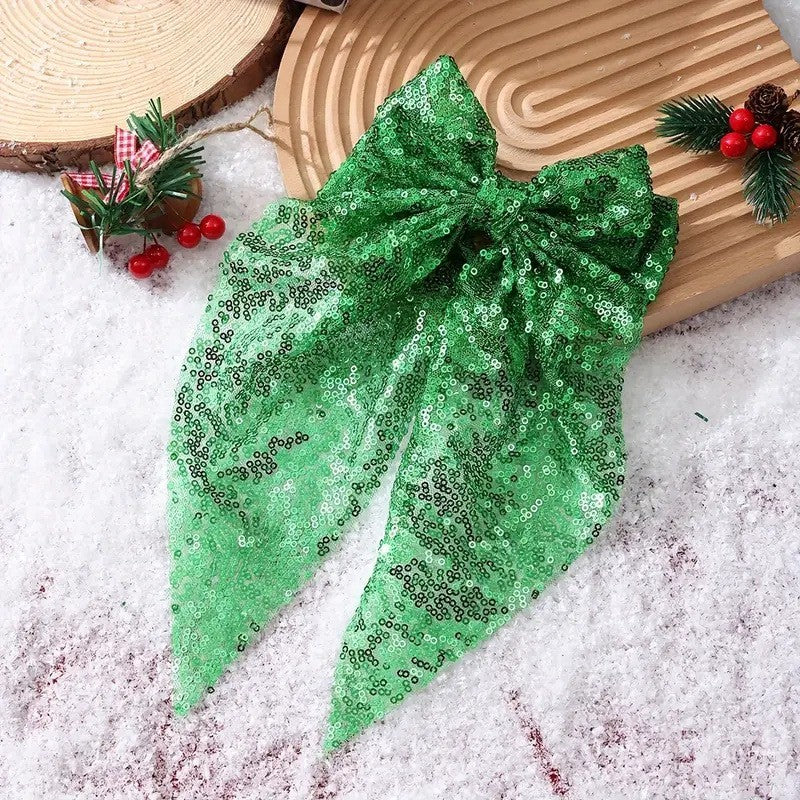 CHRISTMAS SEQUIN ORGANZA BOW RIBBON HAIR CLIPS | 40H949
