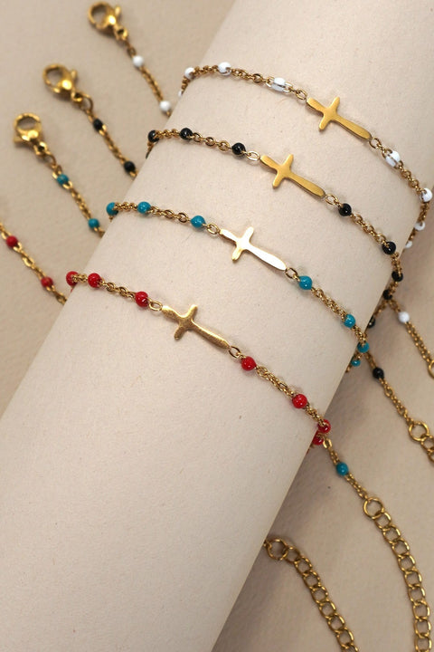 18K STAINLESS STEEL TARNISH FREE CROSS BRACELET | 40B5176