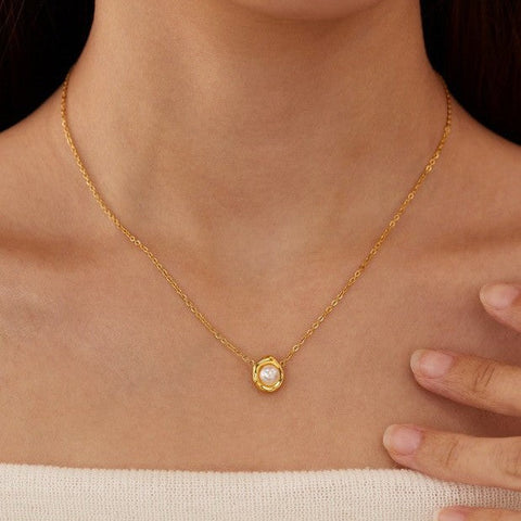 18K STAINLESS STEEL TARNISH FREE PEARL NECKLACE | 40NK9544