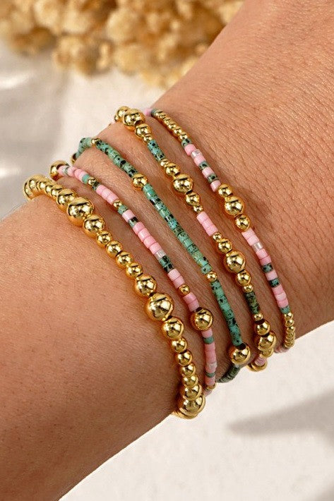 MULTI LAYER NATURAL STONE BALL CHAIN LINK BRACELET | 40B5182