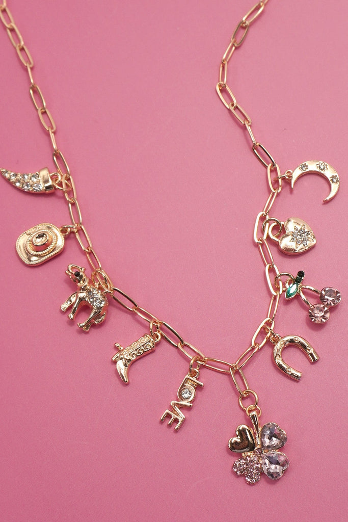 CHARM NECKLACE-WESTERN BOOTS HAT HORSESHOE HEART | 80N92178