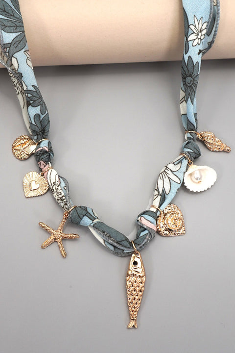 SCARF CHARM NECKLACE-FISH HEART SEASHELL CONCH | 80N92324