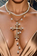 MULTI LAYER MIX PEARL CROSS Y CHARM NECKLACE | 80N92464