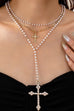 BOHO Y NECK PEARL STATION CROSS NECKLACE | 80N92466