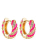 VINTAGE CLOISONNE RHINESTONE HUGGIE HOOP EARRINGS | 40E430