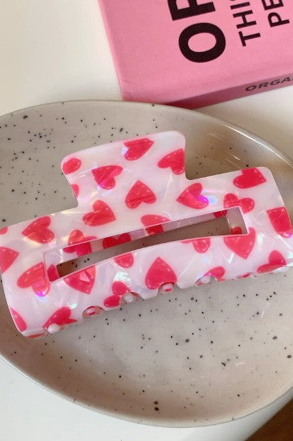 VALENTINE'S GIFT RECTANGLE HEART HAIR CLAW CLIPS | 40H1025