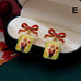 Holiday Enamel Bow & Christmas Charm Drop Earrings|80E63590
