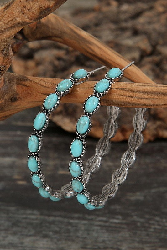 WESTERN TURQ STONE HOOP EARRINGS | 40E437