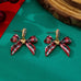 Tartan Plaid Bow & Pearl Crystal Drop Earrings | 80E63571