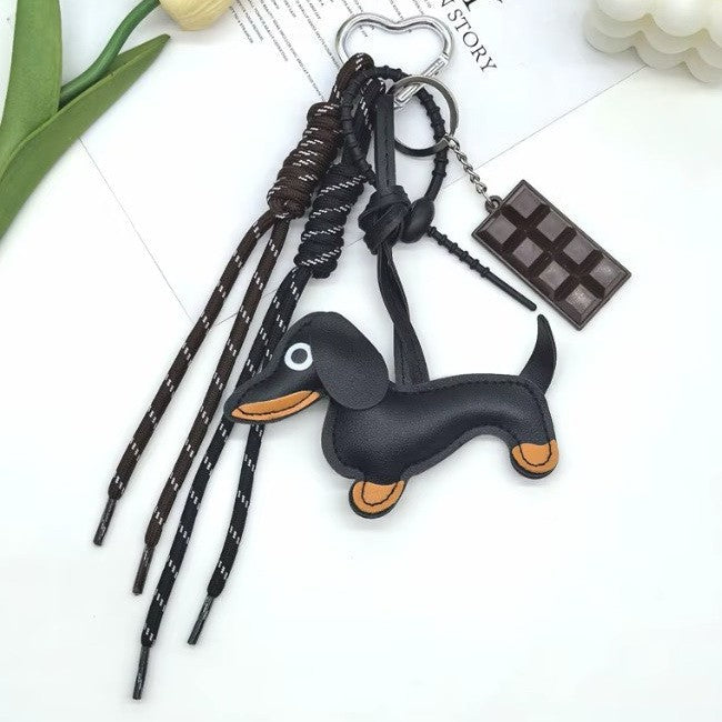 BAG CHARM KEY CHAIN - VEGAN LEATHER DOG CHOCOLATE | 40KC164